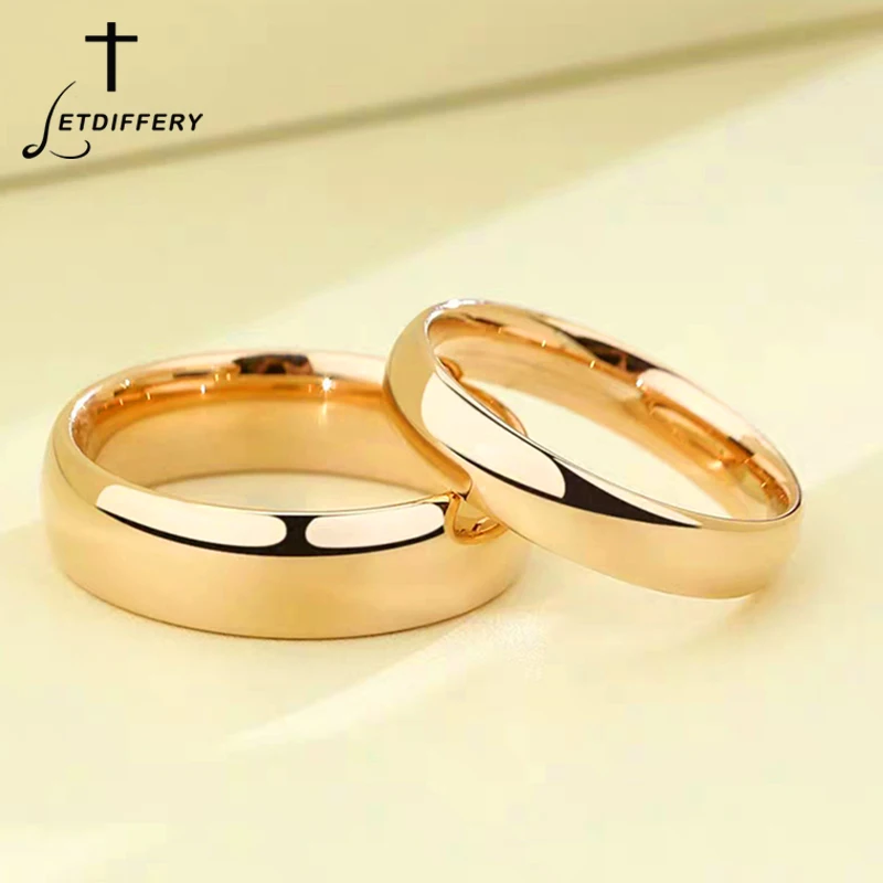 Letdivery 심플 스테인레스 스틸 결혼 반지, 금색 부드러운 여성 커플 반지, 패션 쥬얼리, 2mm, 4mm, 6mm, 8mm