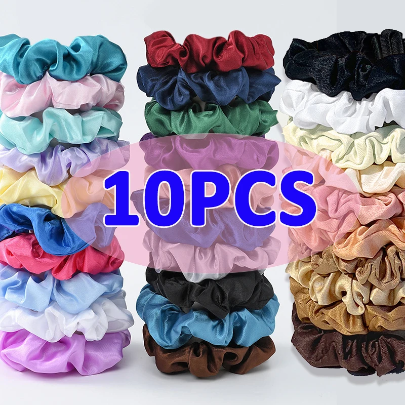 10 개/갑/팩 여성 다채로운 새틴 실크 Scrunchies 탄성 헤어 밴드 솔리드 컬러 도트 헤어 넥타이 포니 테일 홀더 헤어 액세서리 title=10 개/갑/팩 여성 다채로운 새틴 실크 Scrunchies 탄성 헤어 밴드 솔리드 컬러 도트 헤어 넥타이 포니 테일 홀더 헤어 액세서리 