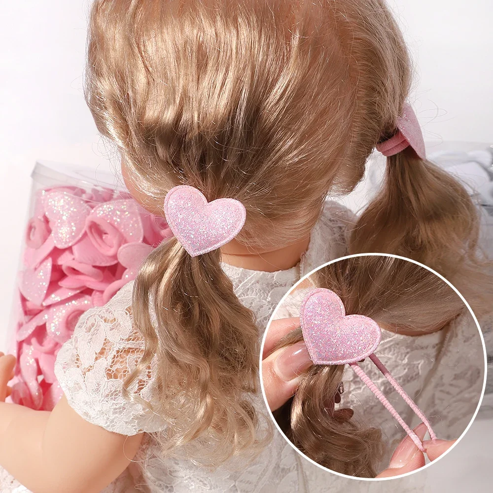10/20pcs 소녀 핑크 하트 스타 어린이 헤어 루프 해를 끼치 지 않는 머리 만화 수건 밧줄 포니 테일 홀더 미니 고무 밴드 키즈 모자를 쓰고 있죠