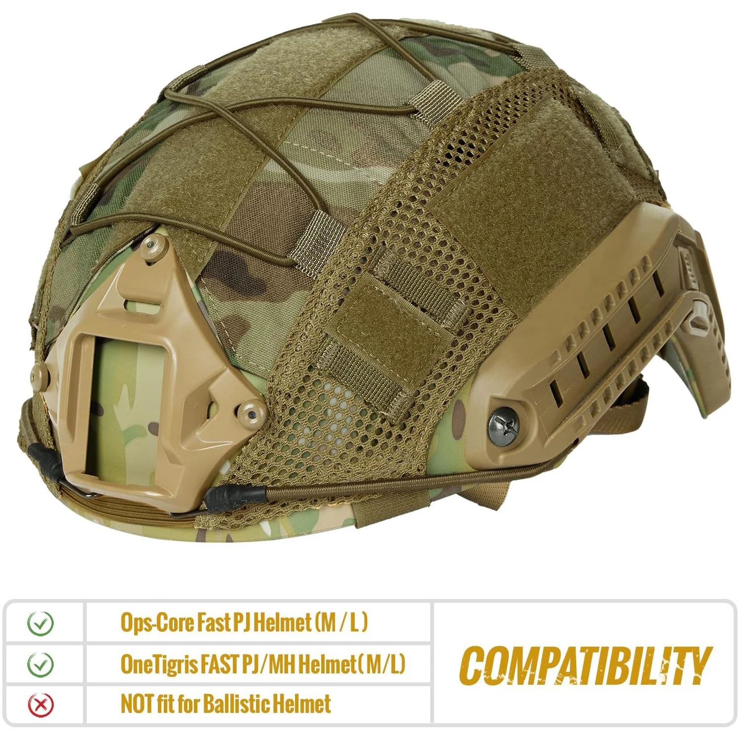 BOOIU 전술 헬멧 커버 빠른 MH PJ BJ OPS 코어 천 헬멧 Airsoft Paintball Camo 탄성 코드가있는 군용 헬멧 커버