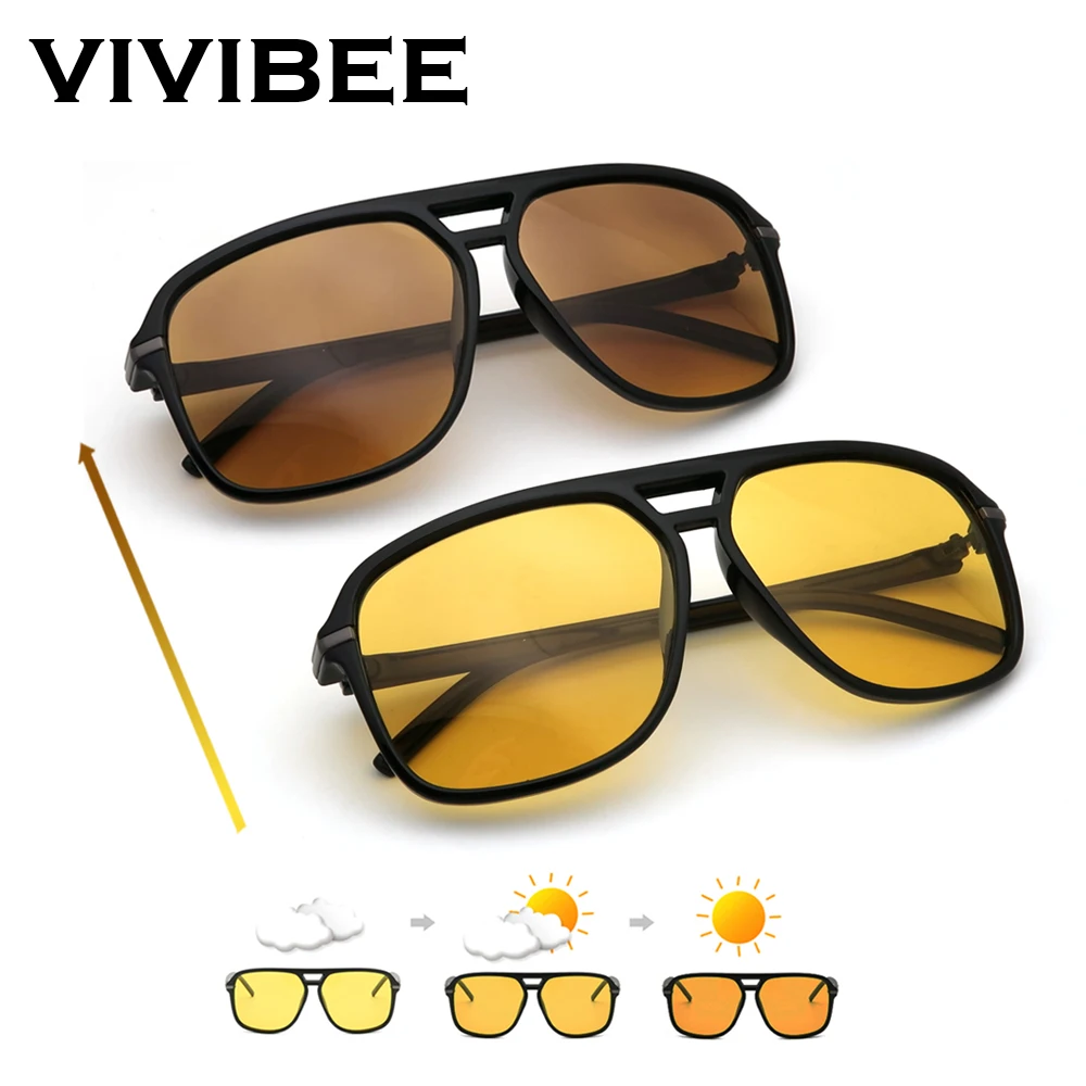 VIVIBEE Men Photochromic Night Vision 선글라스 색상 변경 전환 2025 Yellow Big Sun Glasses 대형 편광 고글 title=VIVIBEE Men Photochromic Night Vision 선글라스 색상 변경 전환 2025 Yellow Big Sun Glasses 대형 편광 고글 