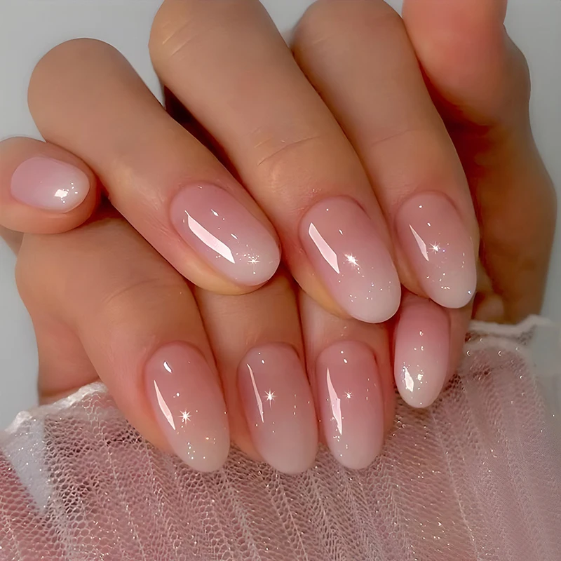 24Pcs 손톱에 타원형 짧은 핑크 프레스 달콤한 Sassy Cool Women & Girl 이동식 웨어러블 네일 아트를위한 간단한 Ombre 봄 거짓 손톱 title=24Pcs 손톱에 타원형 짧은 핑크 프레스 달콤한 Sassy Cool Women & Girl 이동식 웨어러블 네일 아트를위한 간단한 Ombre 봄 거짓 손톱 