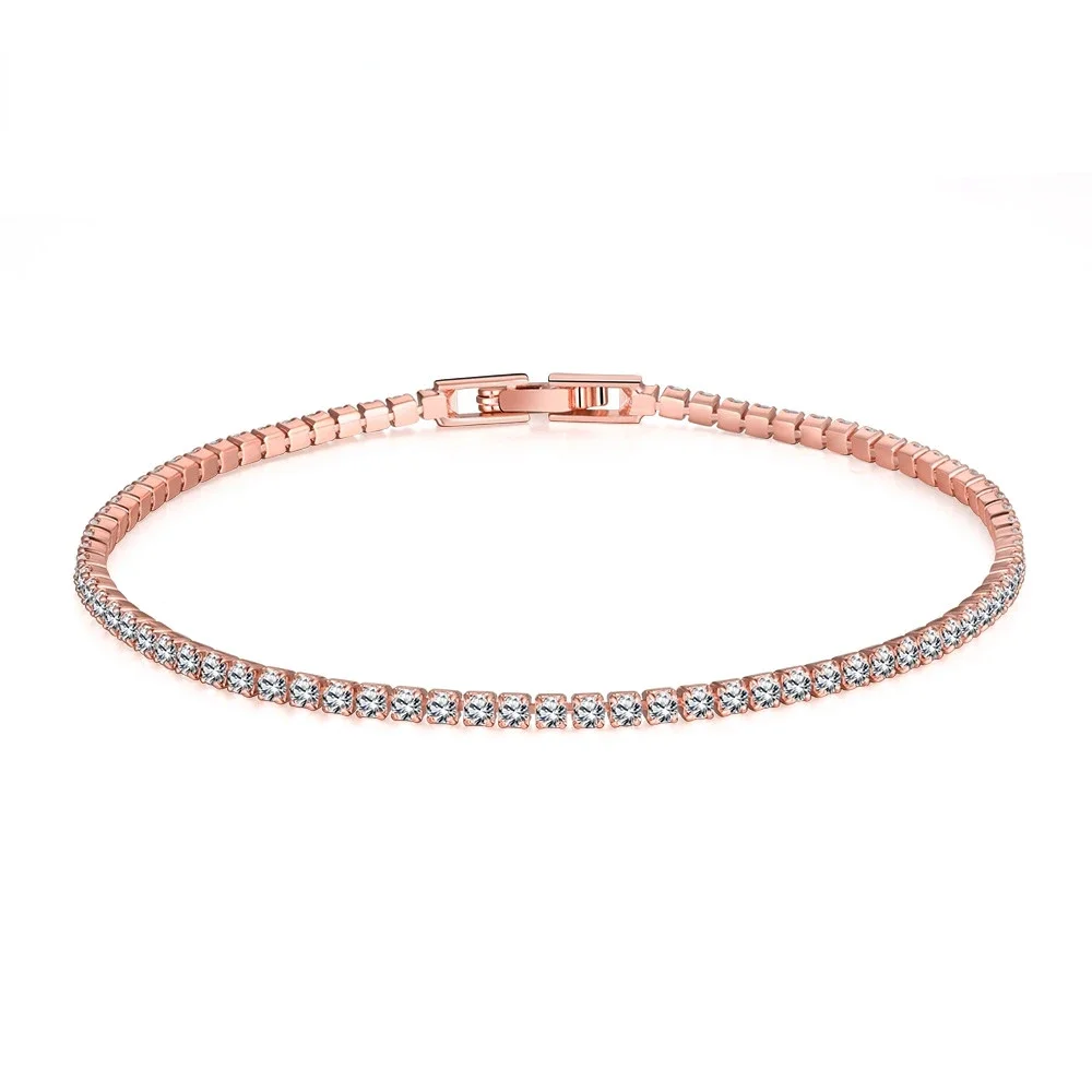 스털링 925 실버 주얼리 16cm ~ 19cm 테니스 팔찌 2mm 지르코니아 기념일 선물 정품 스털링 실버 팔찌