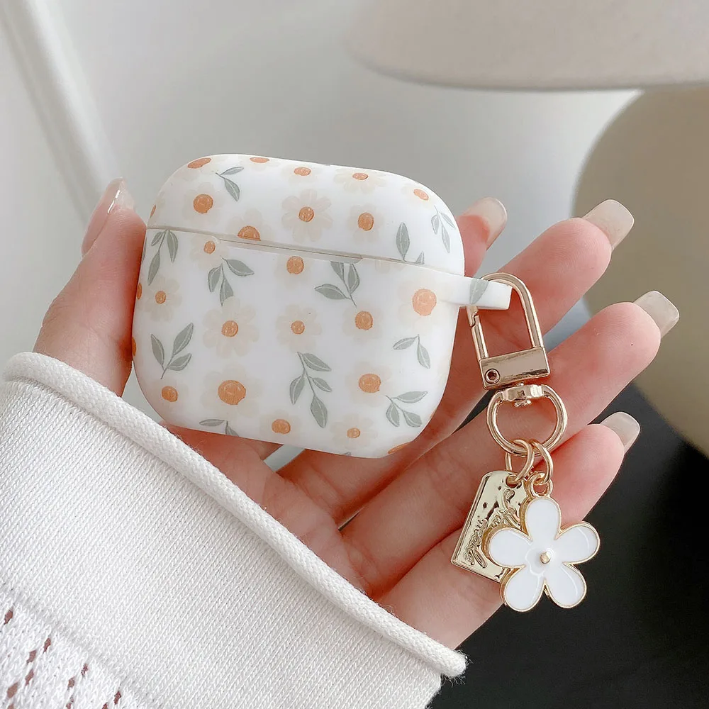 Apple AirPods 4 ANC 플라워 프린트 이어폰 케이스 AirPods 2 3 Pro2 실리콘 소프트 무선 헤드폰 커버 (키 체인 포함)