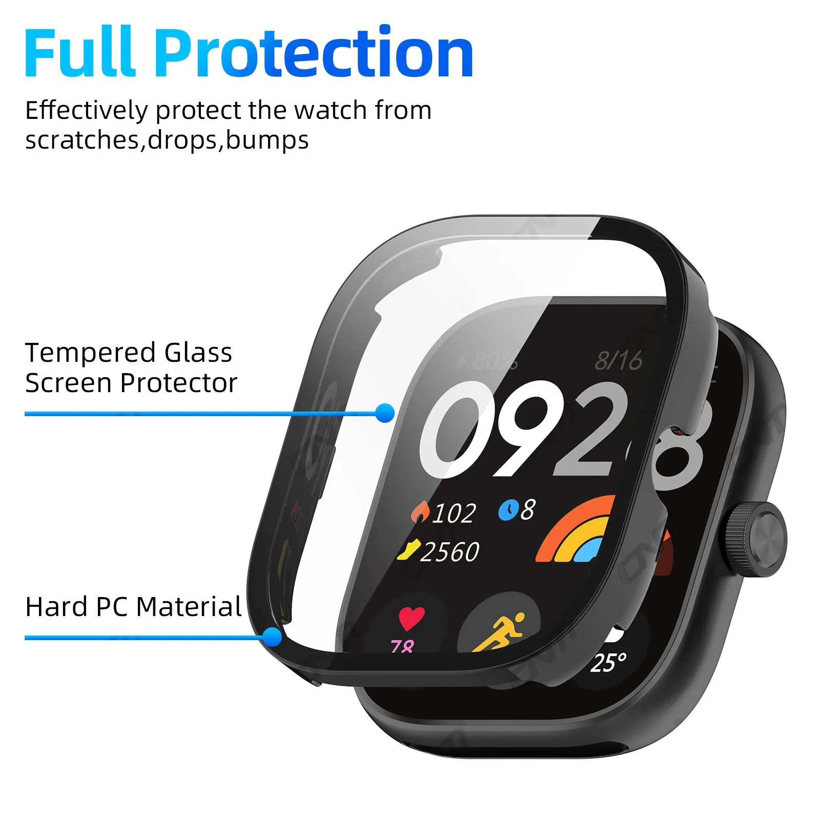Xiaomi Redmi Watch 5 용 유리 + 케이스 Redmi Watch5 액세서리 용 강화 유리 화면 보호기 및 하드 PC 보호 범퍼