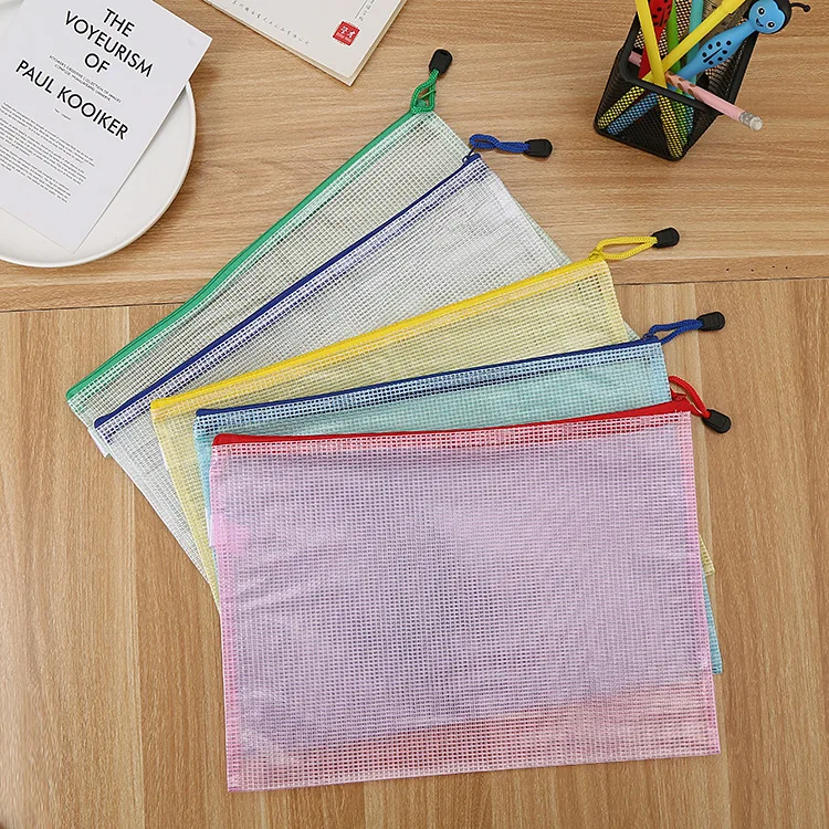 메쉬 지퍼 파우치 문서 가방, 방수 지퍼 파일 폴더, 필통 보관 가방, 학교 사무용품, A3, A4, A5, A6, 5/10 개