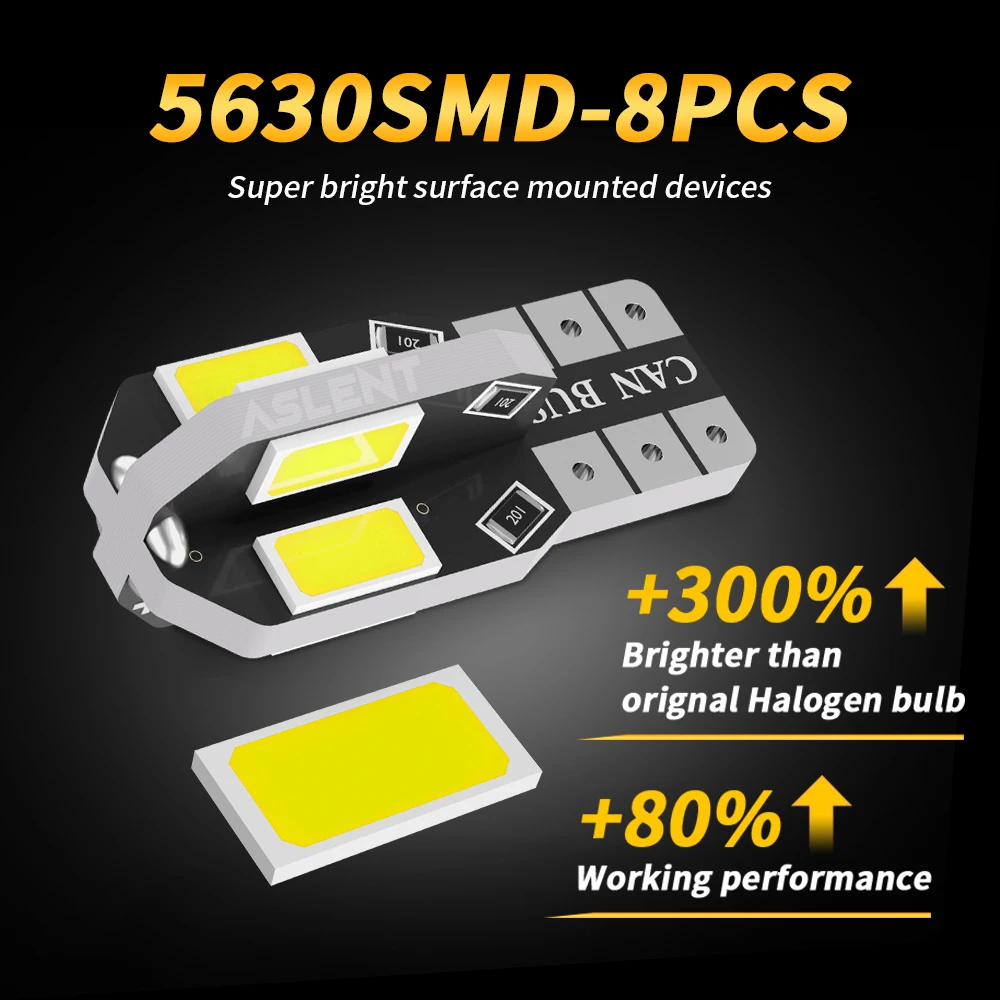 매우 밝은 자동차 인테리어 사이드 라이트 194 3030 SMD 자동 전구, 오류 없음, 10x W5W T10, 5W5, 12V, 5W, 600Lm, 화이트 앰버 레드