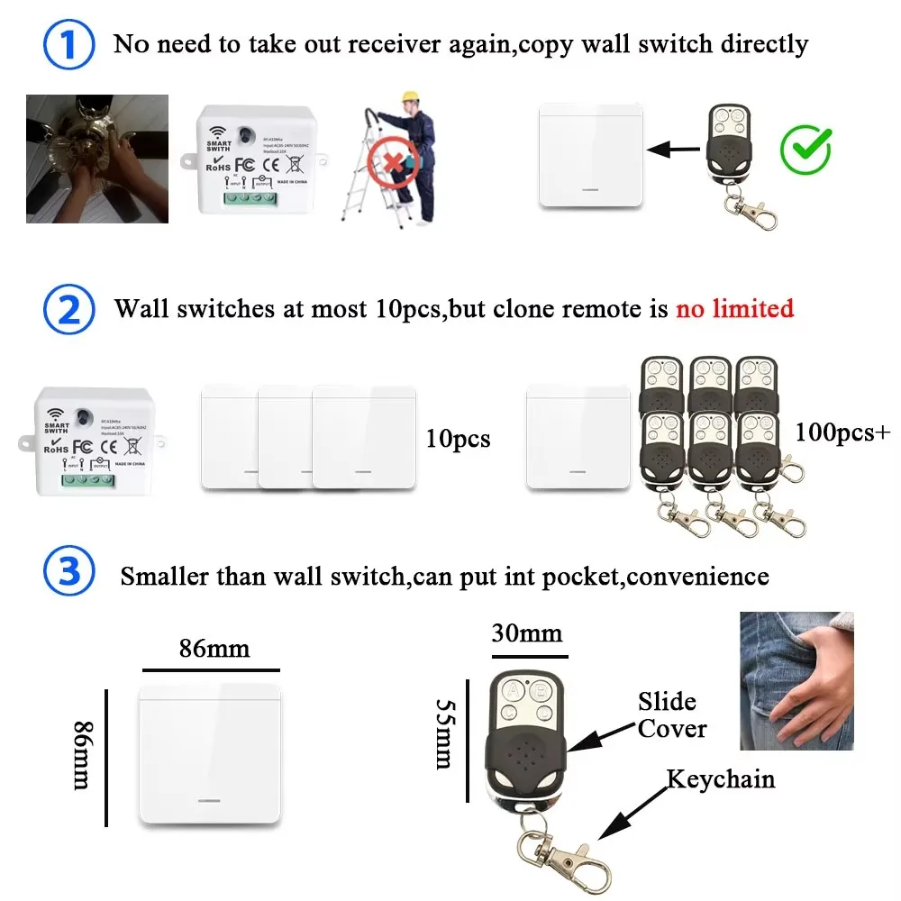 433mhz 원격 제어 RF 복제 차고 문 원격 제어 워터 펌프 전기 게이트 제어에 대 한 무선 원격 제어
