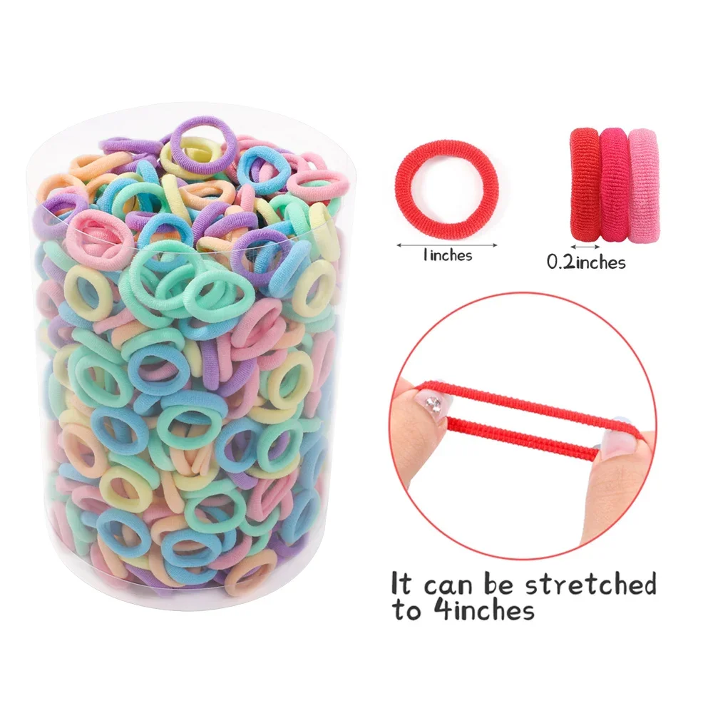 100/300/500 pcs 소녀 다채로운 탄성 헤어 밴드 포니 테일 잡아 헤어 타이 고무 밴드 Scrunchie 헤어 액세서리 밴드 소녀를위한
