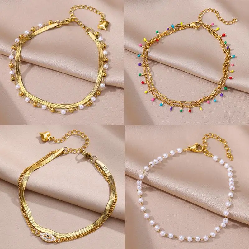 여성을위한 Anklets 여름 해변 액세서리 스테인레스 스틸 모조 진주 체인 Anklet 골드 컬러 다리 팔찌 Bodychain 선물 title=여성을위한 Anklets 여름 해변 액세서리 스테인레스 스틸 모조 진주 체인 Anklet 골드 컬러 다리 팔찌 Bodychain 선물 