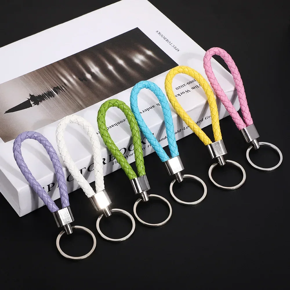 5PCS PU 가죽 로프 키 체인 금속 조직 독창성 성격 사용자 정의 이름 텍스트 열쇠 고리 자동차 모토 열쇠 고리 체인 선물