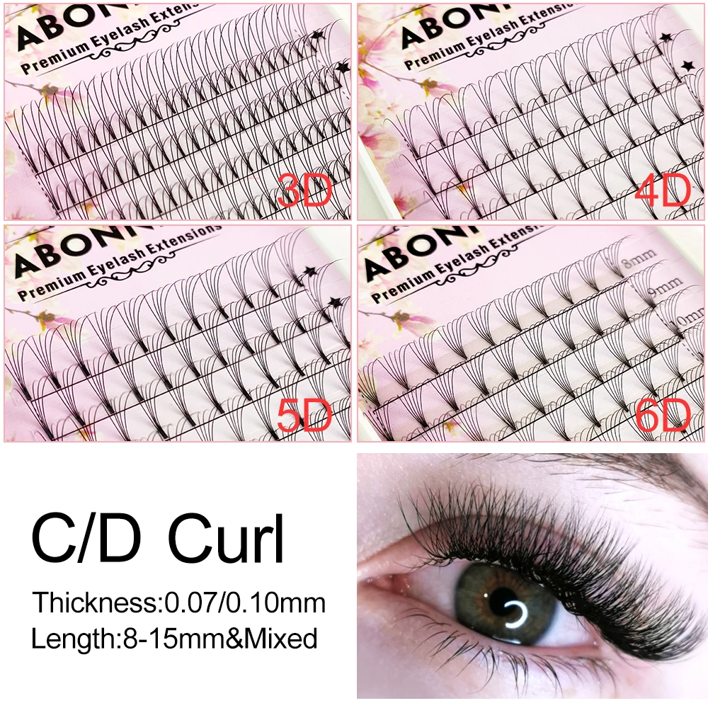 ABONNIE Premade 볼륨 팬 짧은 줄기 3d/4d/5d/6d 러시아어 속눈썹 연장 밍크 속눈썹 연장 모든 크기 속눈썹 트레이
