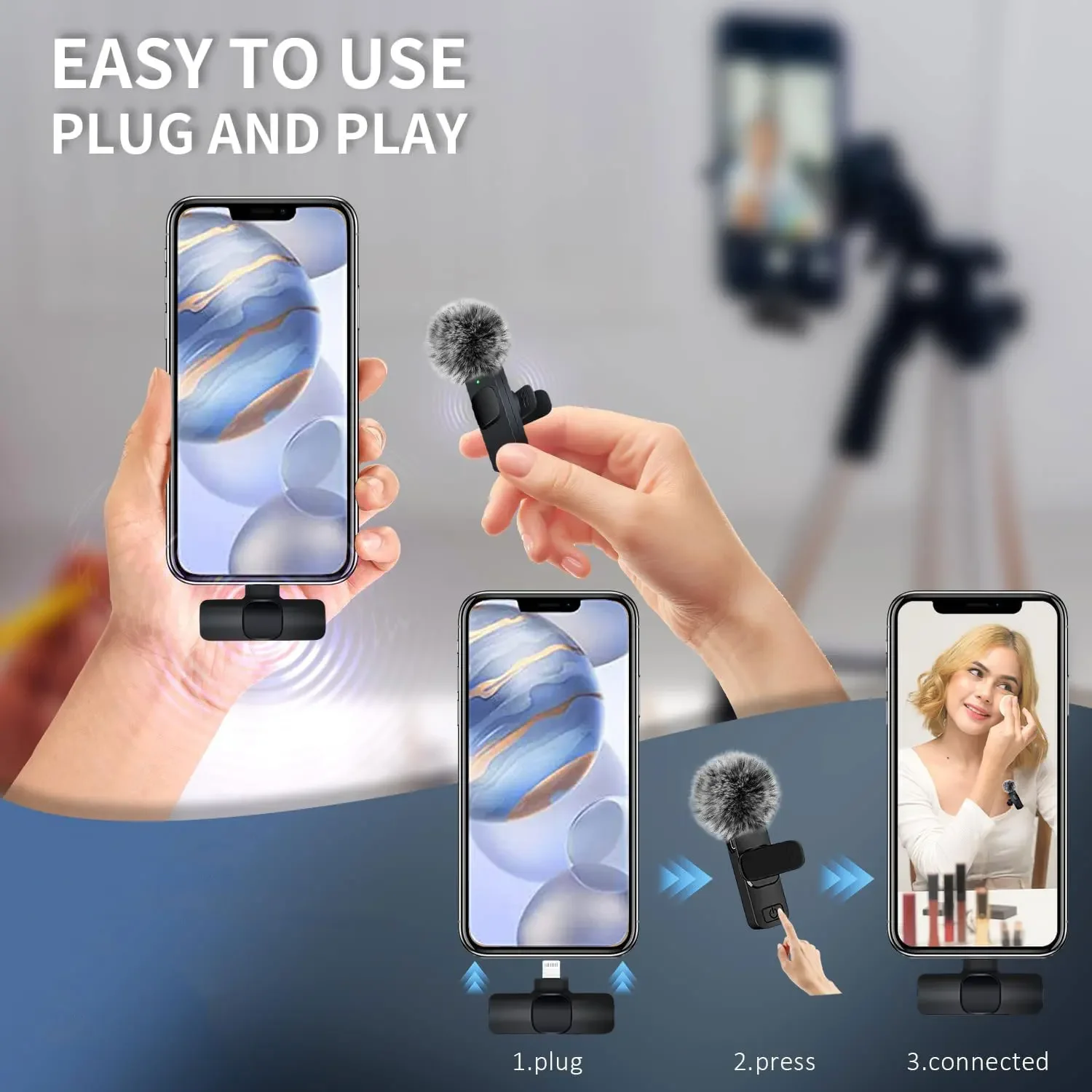 라 발리에 마이크 2.4G 무선 휴대용 오디오 비디오 녹화 iPhone 용 미니 마이크 안드로이드 라이브 방송 게임 전화