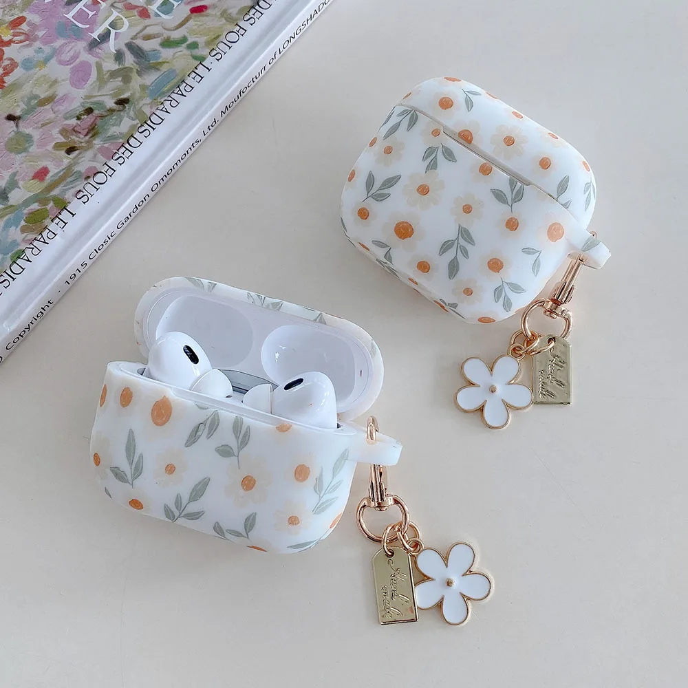Apple AirPods 4 ANC 플라워 프린트 이어폰 케이스 AirPods 2 3 Pro2 실리콘 소프트 무선 헤드폰 커버 (키 체인 포함)