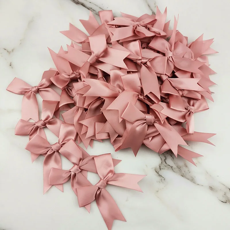 (50 개/갑) 85*85mm 신선한 핑크 리본 작은 새틴 리본 활 꽃 공예 장식 세공 DIY 파티 장식