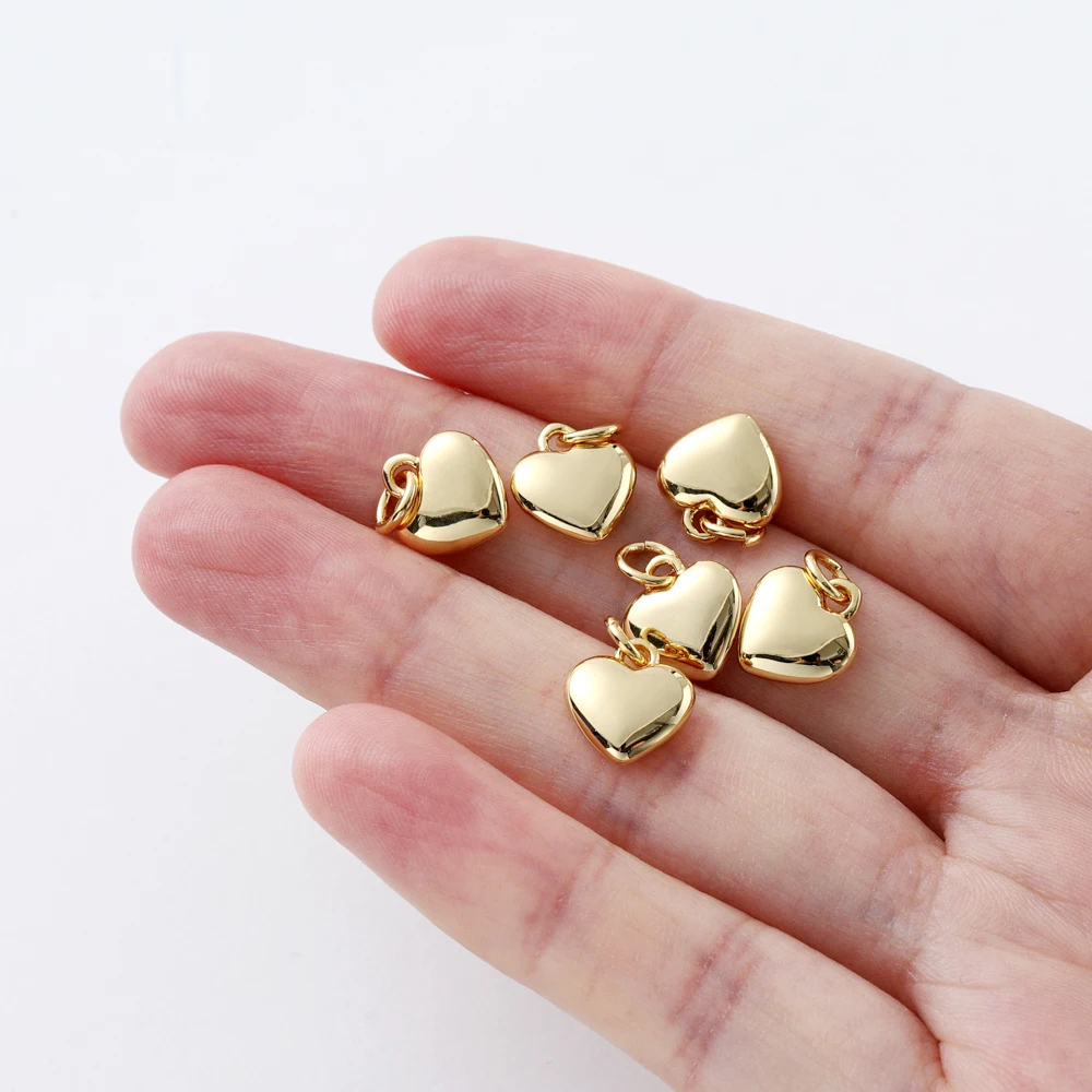 4 개/몫 14K 18K 골드 도금 심장 매력 점프 링 목걸이 만들기 용품 DIY 쥬얼리 액세서리에 대한 솔리드 러브 펜던트