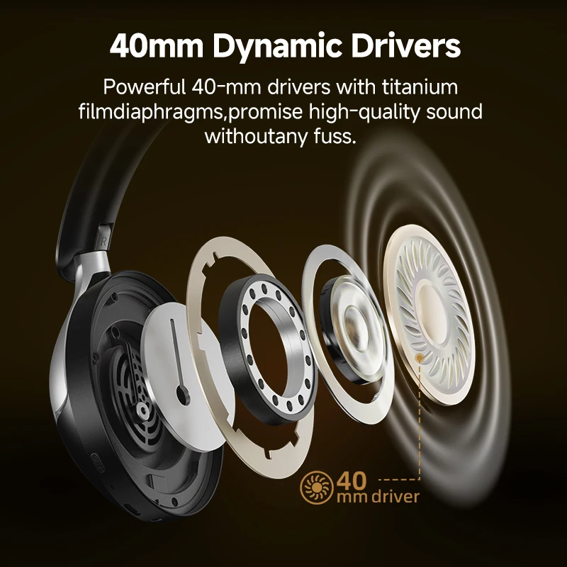 QCY H3 Pro ANC 무선 헤드폰 50dB 소음 차단 LDAC Bluetooth 5.4 오버이어 헤드셋이 포함된 고해상도 공간 오디오 이어폰