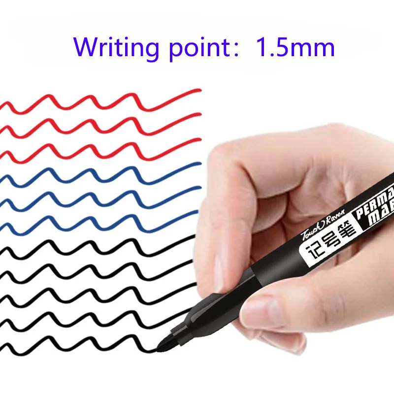 3 개/대 영구 마커 펜 방수 잉크 파인 포인트 블랙 블루 레드 오일 잉크 1.5mm 라운드 발가락 파인 컬러 마커 펜