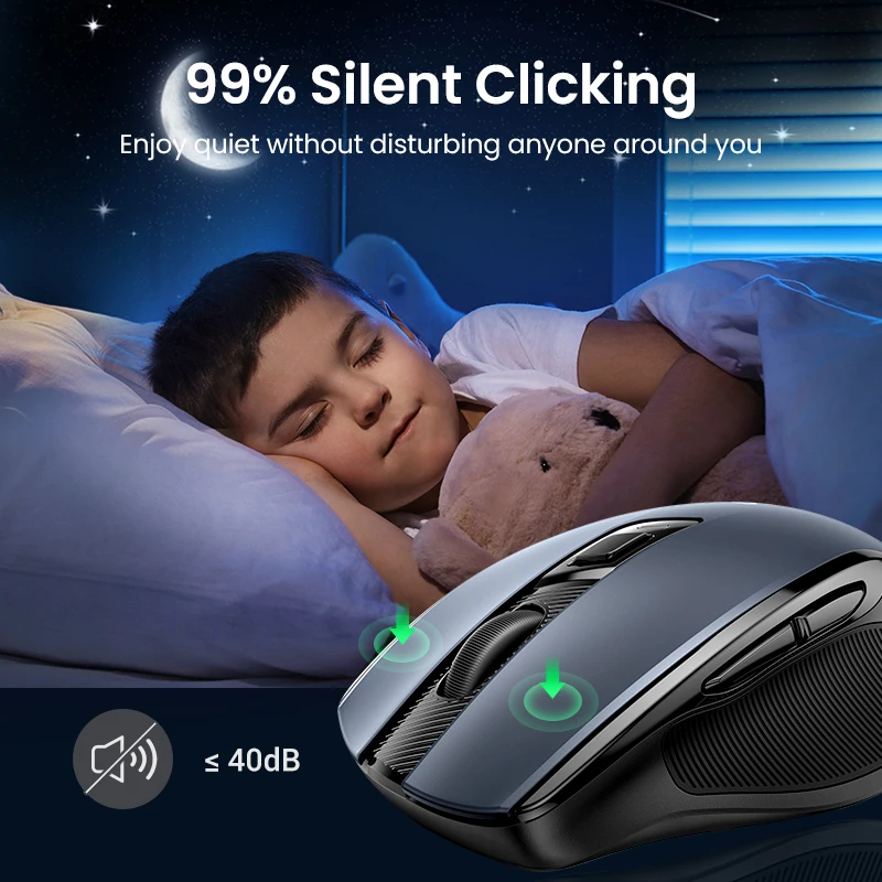 UGREEN 인체 공학적 무선 마우스, 블루투스 5.0 마우스, 4000DPI 6 음소거 버튼, 맥북 태블릿 노트북 컴퓨터 PC 2.4G 마우스