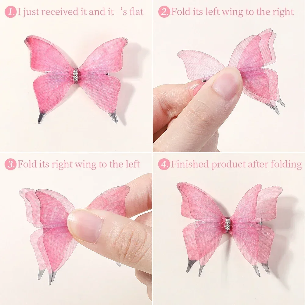 5PCS 새로운 귀여운 공주 메쉬 더블 레이어 나비 사랑스러운 여자 머리핀 어린이 모자를 쓰고 있죠 헤어 그립 헤어 클립 헤어 액세서리