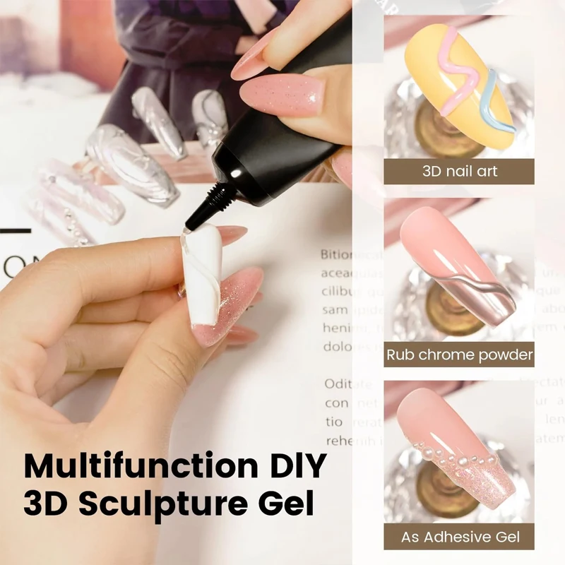 PUENTE 15ML 클리어 3D 닦아내지 않는 조각 젤 매니큐어 3D 크롬 네일 아트 디자인 라인 석 접착제 모델링 네일 아트 젤 담그기