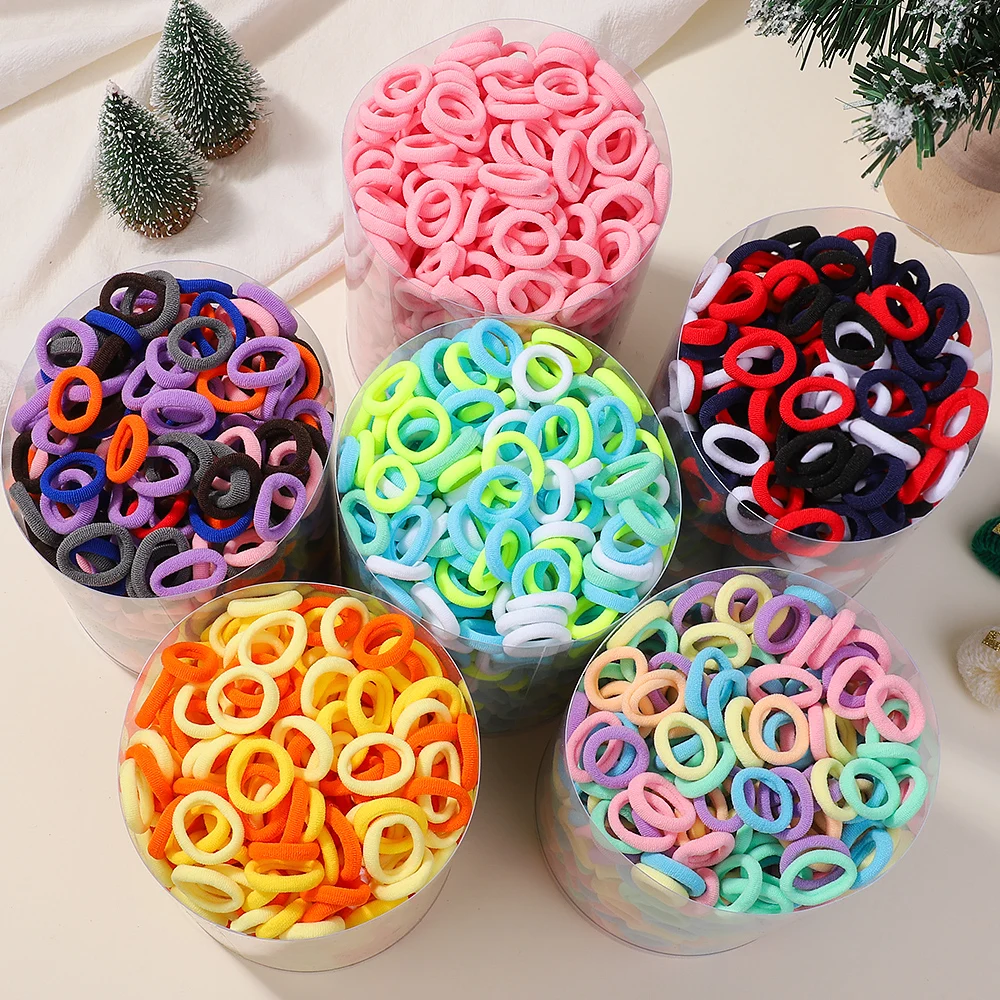 100/300/500 pcs 소녀 다채로운 탄성 헤어 밴드 포니 테일 잡아 헤어 타이 고무 밴드 Scrunchie 헤어 액세서리 밴드 소녀를위한