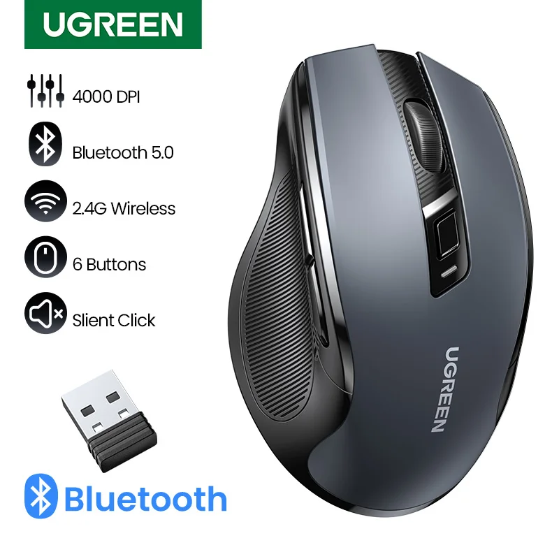 UGREEN 인체 공학적 무선 마우스, 블루투스 5.0 마우스, 4000DPI 6 음소거 버튼, 맥북 태블릿 노트북 컴퓨터 PC 2.4G 마우스 title=UGREEN 인체 공학적 무선 마우스, 블루투스 5.0 마우스, 4000DPI 6 음소거 버튼, 맥북 태블릿 노트북 컴퓨터 PC 2.4G 마우스 