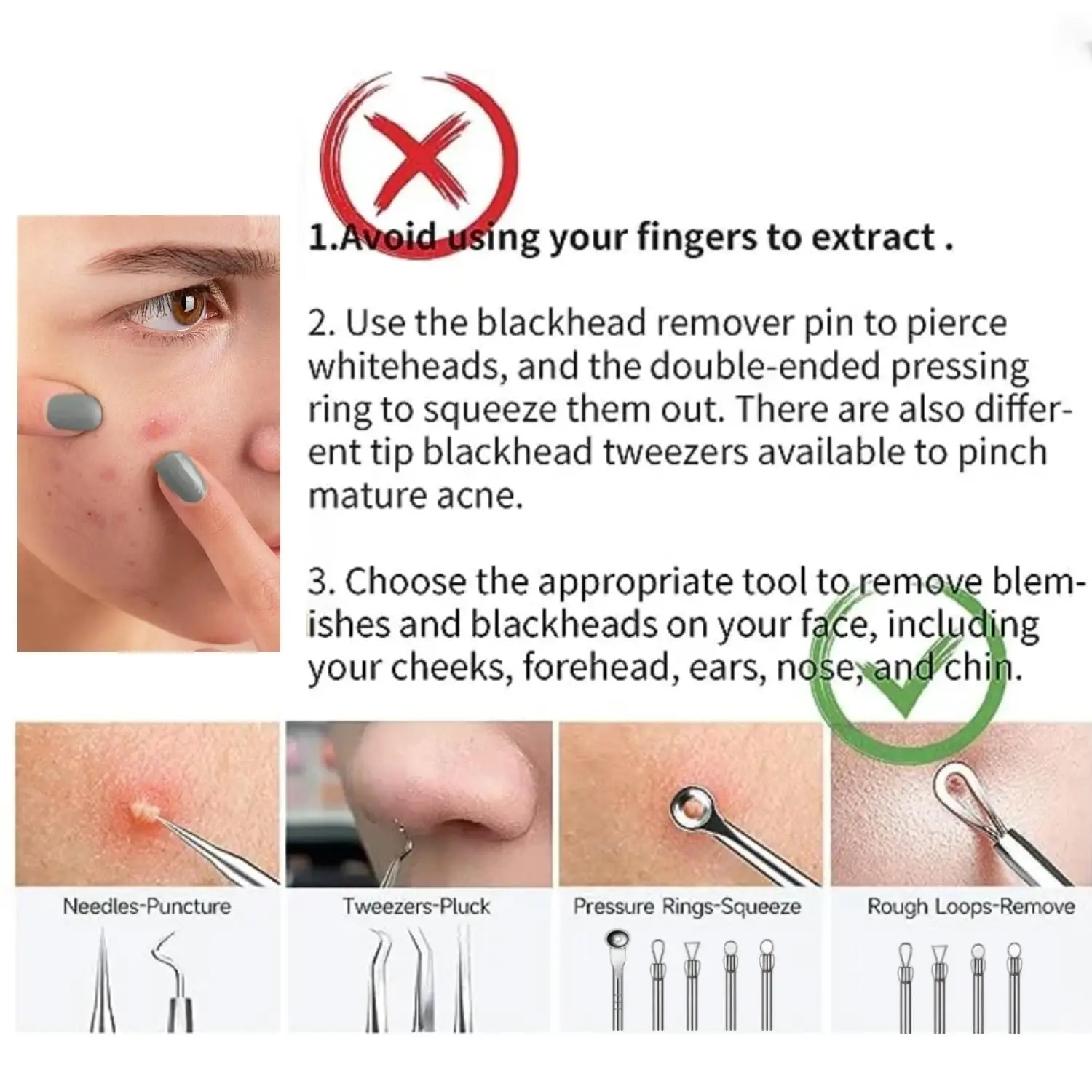 1/8Pcs PcCell 여드름 여드름 제거제 클립 초극세 족집게 검은 점 여드름 추출기 여드름 바늘 페이셜 클리너 스킨