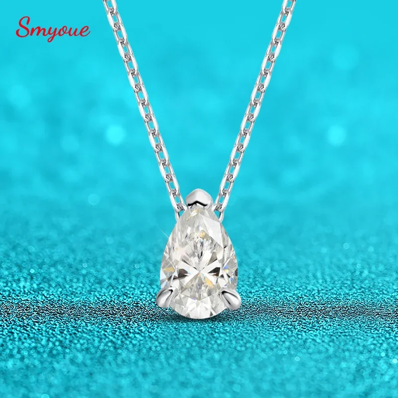 Smyoue 인증 1CT 2CT 배 컷 D VVS1 Moissanite 목걸이 여성용 18k 골드 도금 보석 100% 스털링 실버 925 펜던트 title=Smyoue 인증 1CT 2CT 배 컷 D VVS1 Moissanite 목걸이 여성용 18k 골드 도금 보석 100% 스털링 실버 925 펜던트 