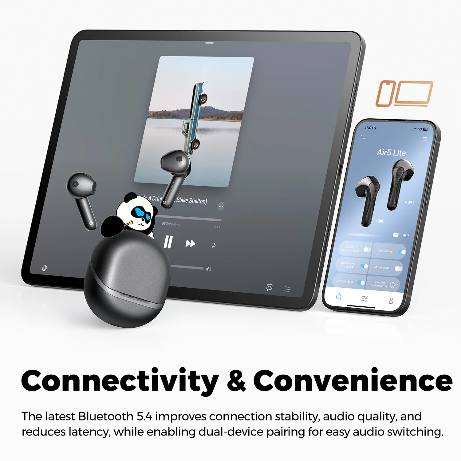 SoundPEATS Air5 Lite Bluetooth V5.4 이어버드 LDAC 고해상도 오디오 무선 이어폰, 13mm 드라이버, IPX5 방수, 다중 포인트 페어링