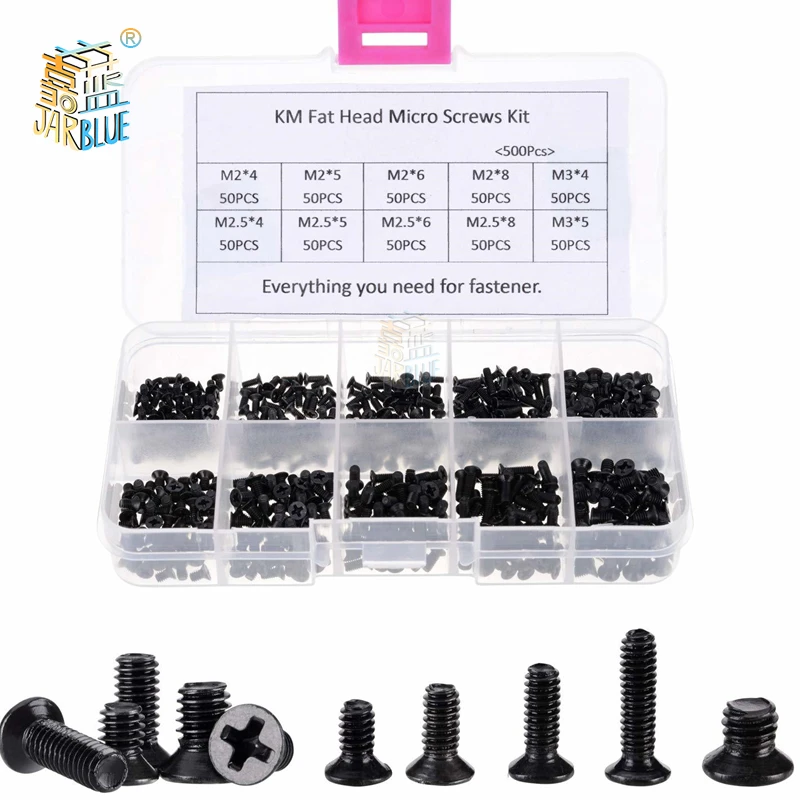 250Pcs/500Pcs M2 M2.5 M3 KM 나사 플랫 헤드 필립스 나사 노트북 노트북 나사 세트 컴퓨터 작은 나사 용 키트 title=250Pcs/500Pcs M2 M2.5 M3 KM 나사 플랫 헤드 필립스 나사 노트북 노트북 나사 세트 컴퓨터 작은 나사 용 키트 