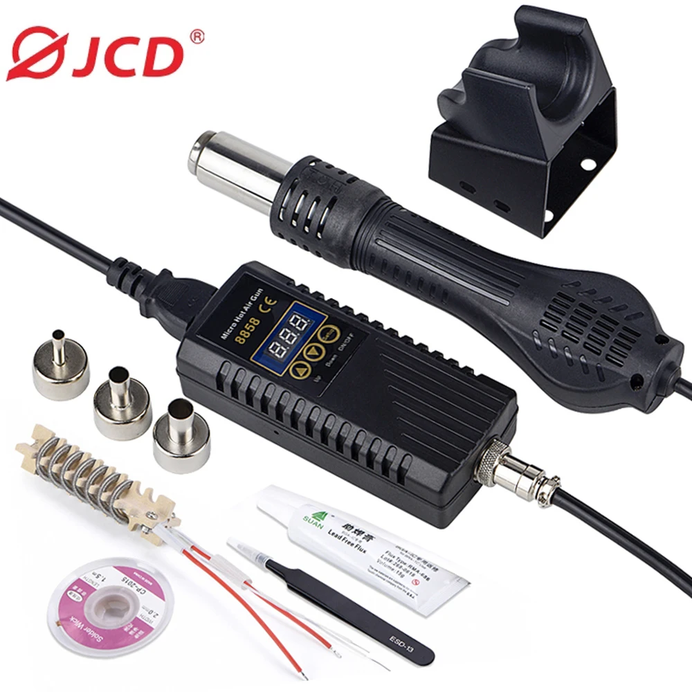 JCD 750W 히트 건 디지털 디스플레이 마이크로 재 작업 납땜 스테이션 용접 수리 도구 용 뜨거운 공기 총 헤어 드라이어 8858 title=JCD 750W 히트 건 디지털 디스플레이 마이크로 재 작업 납땜 스테이션 용접 수리 도구 용 뜨거운 공기 총 헤어 드라이어 8858 