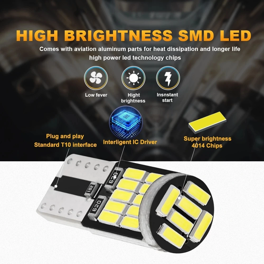 2/6/10/20/30/40/50pcs T10 W5W 194 501 Led Canbus No Error 자동차 인테리어 조명 T10 26 SMD 4014 칩 순수한 흰색 악기 조명 B