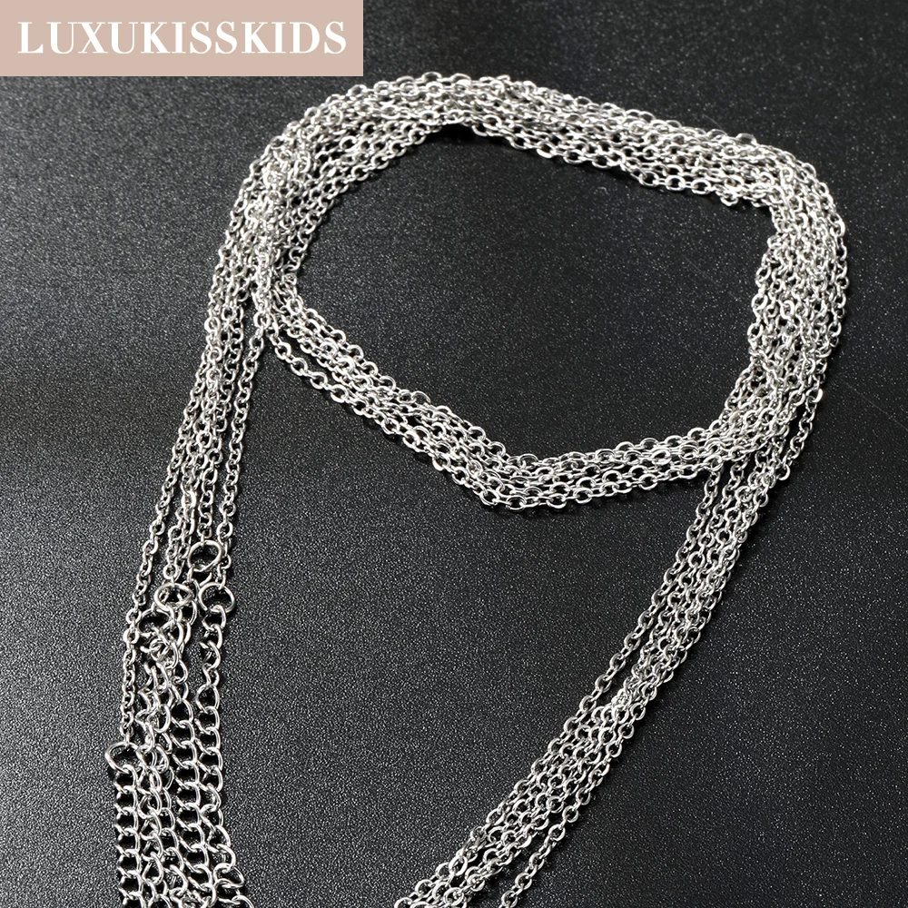 LUXUKISSKIDS 스테인레스 스틸 체인 목걸이 여자 10 개/몫 대량 도매 DIY 롤로 2mm 체인 보석 만들기위한 페이드 초커 없음
