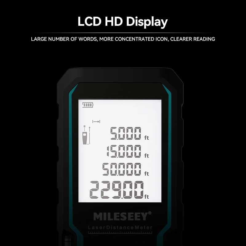 Mileseey S6 레이저 거리 측정기 40m/120m, 레벨 버블이 있는 거리 측정기, 백라이트가 있는 LCD 디스플레이, 가정용 측정 도구
