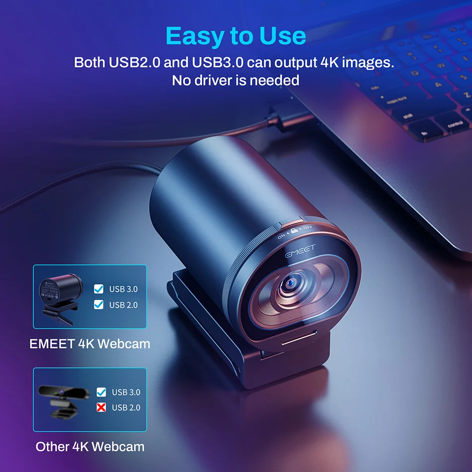 웹캠 4K 스트리밍 웹 카메라 1080P 60FPS USB 카메라 EMEET S600 Tiktok/YouTube용 마이크가 있는 자동 초점 라이브 스트림 카메라