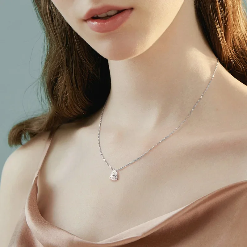 Smyoue 인증 1CT 2CT 배 컷 D VVS1 Moissanite 목걸이 여성용 18k 골드 도금 보석 100% 스털링 실버 925 펜던트