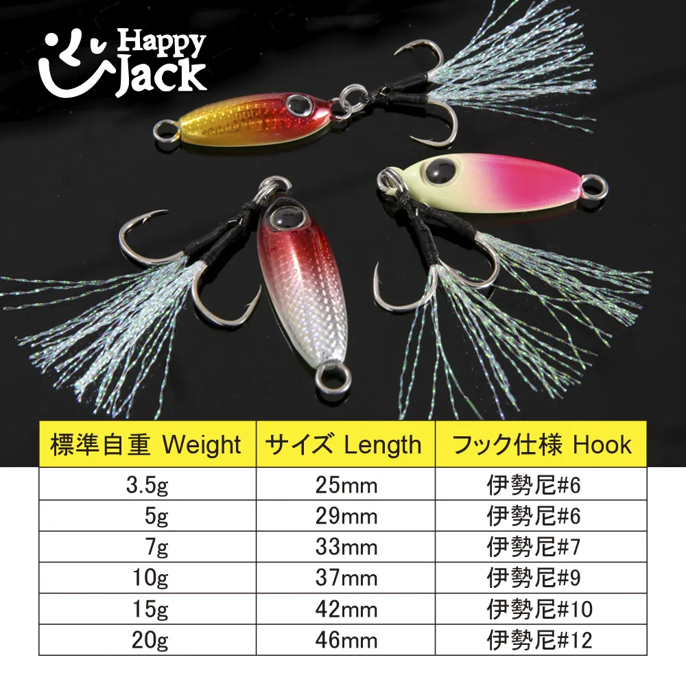 해피잭 락피싱 슬로우 드롭 마이크로 캐스트 금속 지그, 쇼어 캐스팅 지깅 스푼, 해수 지그, 3.5G, 5G, 7G, 10G, 15G, 20G