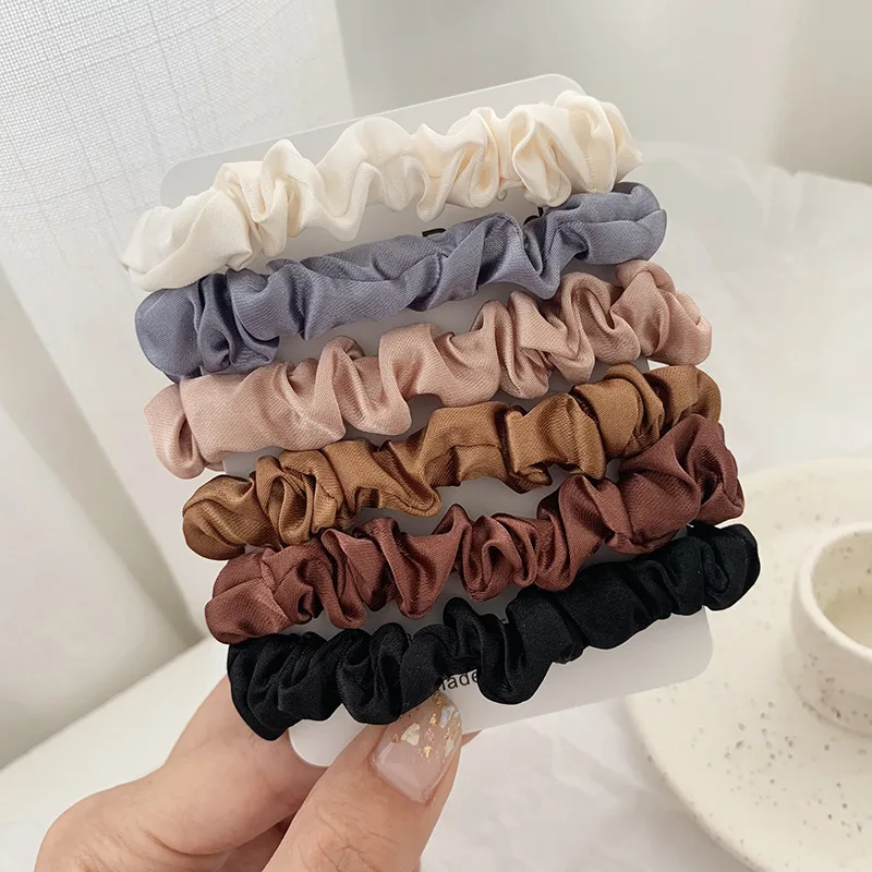 6 개/대 여자 패션 실크 새틴 Scrunchies 솔리드 컬러 헤어 로프 포니 테일 홀더 탄성 헤어 밴드 헤어 넥타이 헤어 액세서리