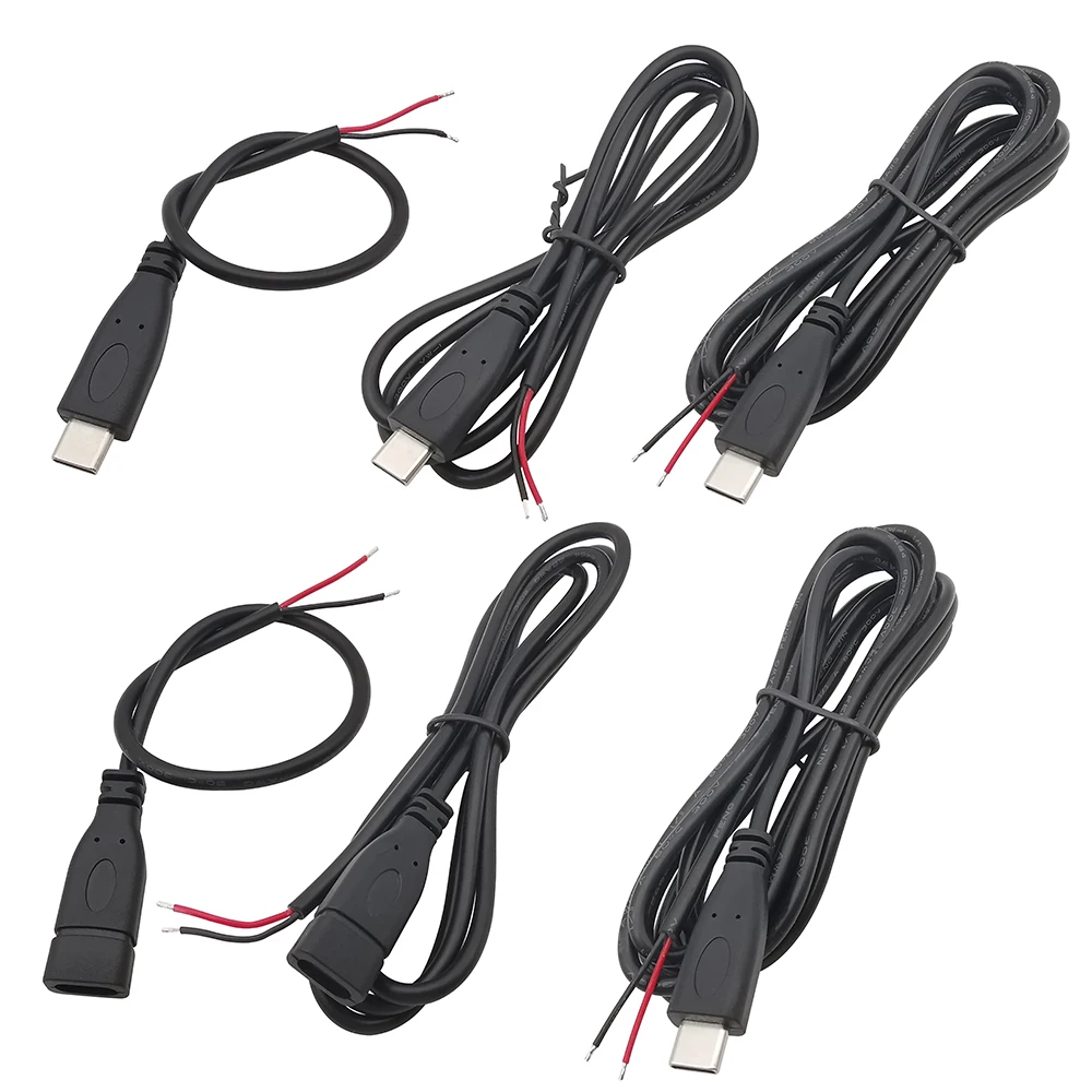 USB 유형 C 남성 여성 플러그 전원 공급 장치 충전기 커넥터 2 핀 4 핀 USB-C DIY 수리 케이블 용접 유형 와이어 0.3M 1M 2M