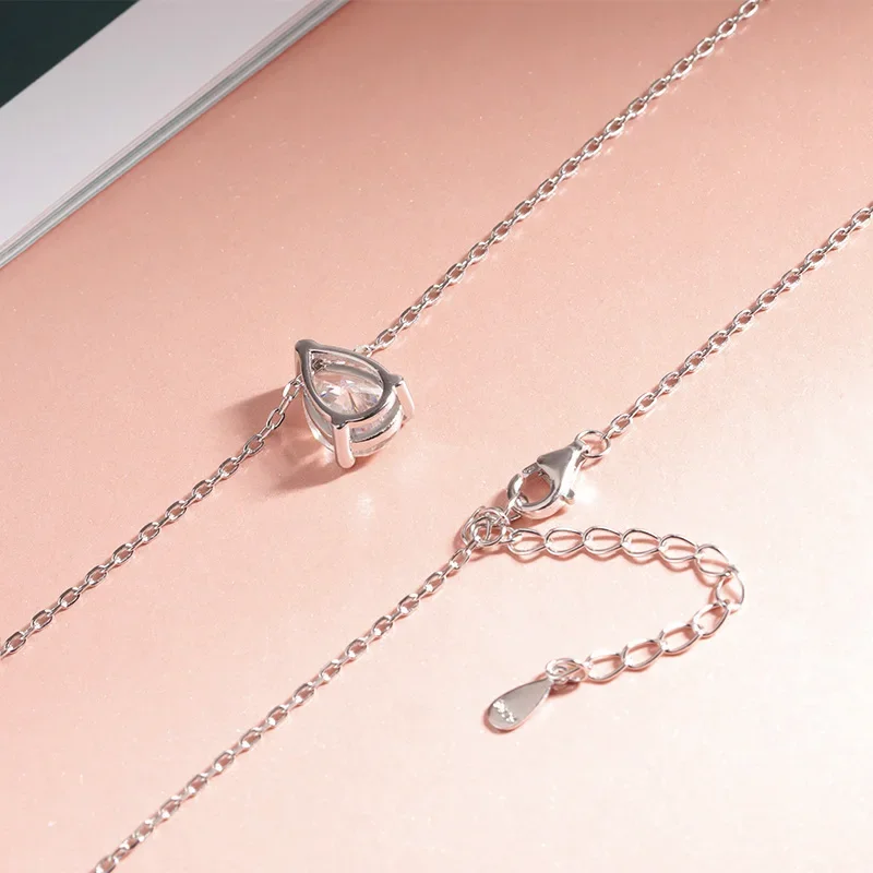 Smyoue 인증 1CT 2CT 배 컷 D VVS1 Moissanite 목걸이 여성용 18k 골드 도금 보석 100% 스털링 실버 925 펜던트