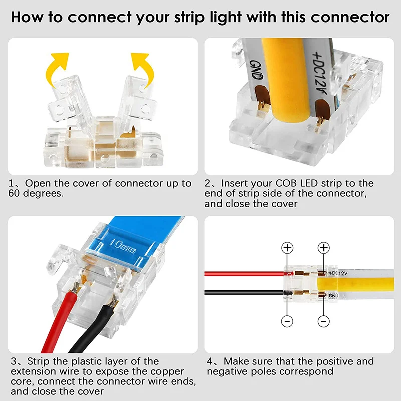 COB LED 와이어 커넥터 5 8 10mm 연결 솔더리스 미니 버클 FCOB RGB CCT LED 스트립 조명 2 3 4 와이어가 있는 핀 커넥터