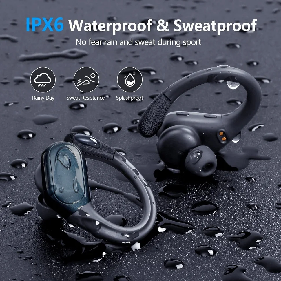 Bluetooth 5.3 이어폰 마이크 버튼 제어 기능이 있는 진정한 무선 헤드폰 소음 감소 귀고리 스포츠용 방수 헤드셋