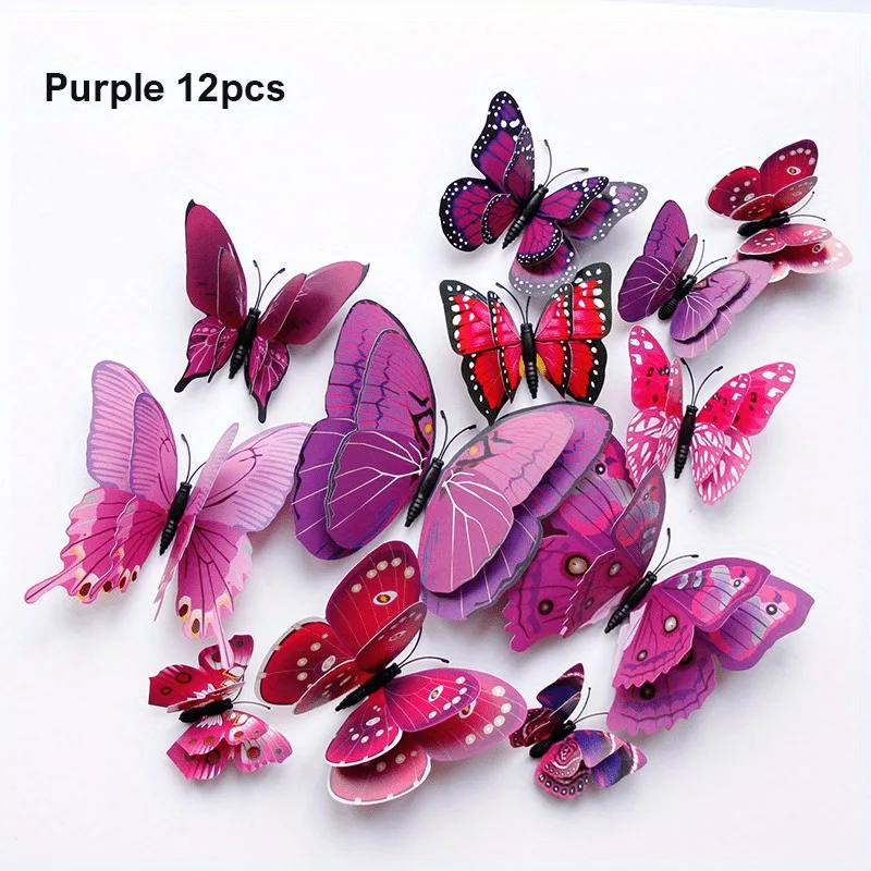 12pcs 3D 더블 레이어 나비 벽 스티커 거실 장식 웨딩 키즈 룸 장식 DIY 벽 아트 자석 스티커