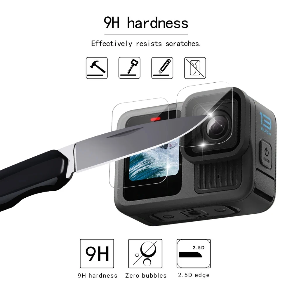 GoPro Hero 13 스크린 + 렌즈 보호대 용 9H 경도 유리 투명 Ultra-HD 강화 유리 긁힘 방지 필름 액세서리