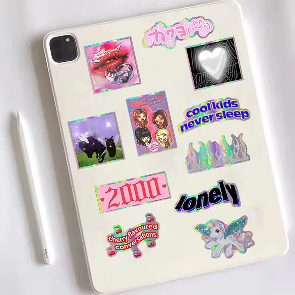 10/30/50PCS 레이저 Y2k 핑크 소녀 스티커 데칼 장식 가방 Scrapbooking 전화 노트북 편지지 귀여운 아이 장난감 스티커