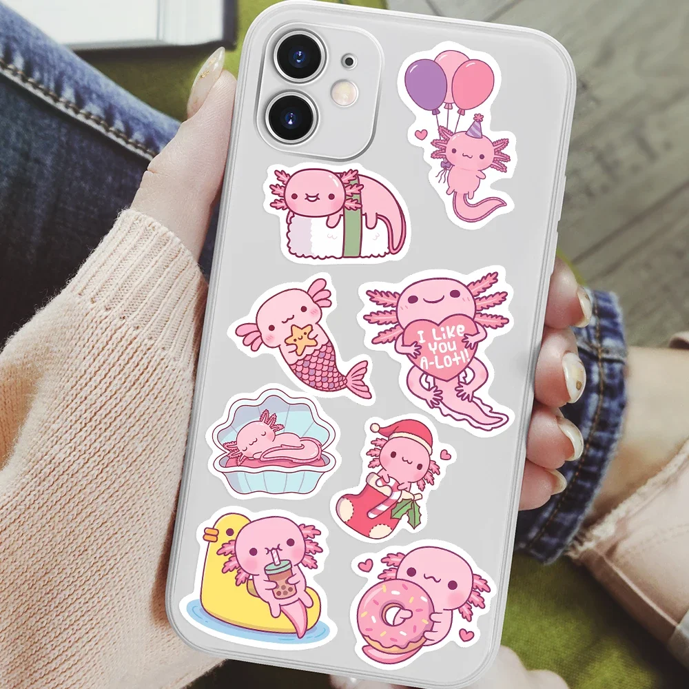 Kawaii 만화 Axolotl 스티커 귀여운 동물 어린이 DIY 장난감 선물 낙서 데칼 전화 수하물 노트북 스크랩북 방수