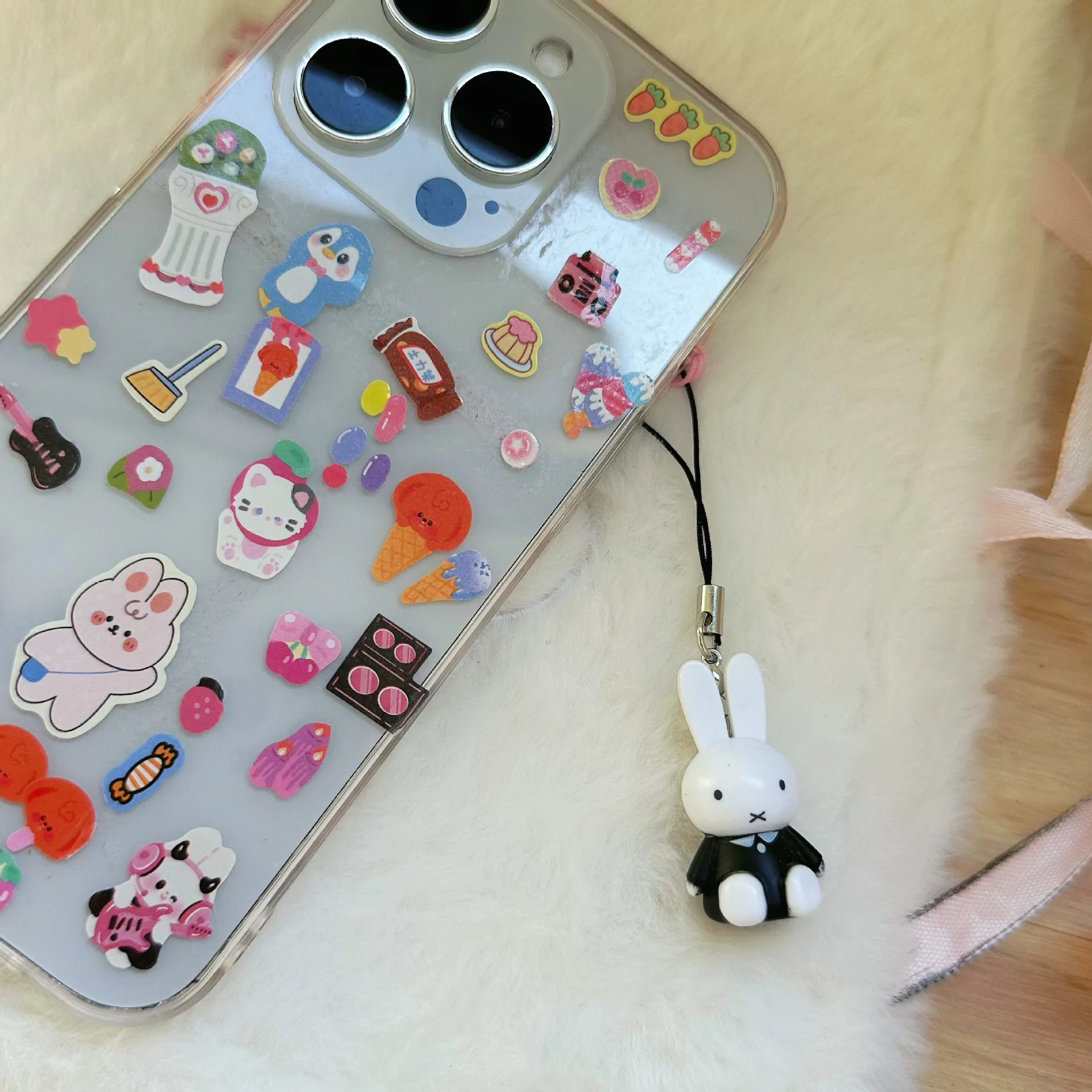 Kawaii Miffy 열쇠 고리 만화 귀여운 배낭 펜던트 장식품 휴대 전화 체인 크리스마스 선물