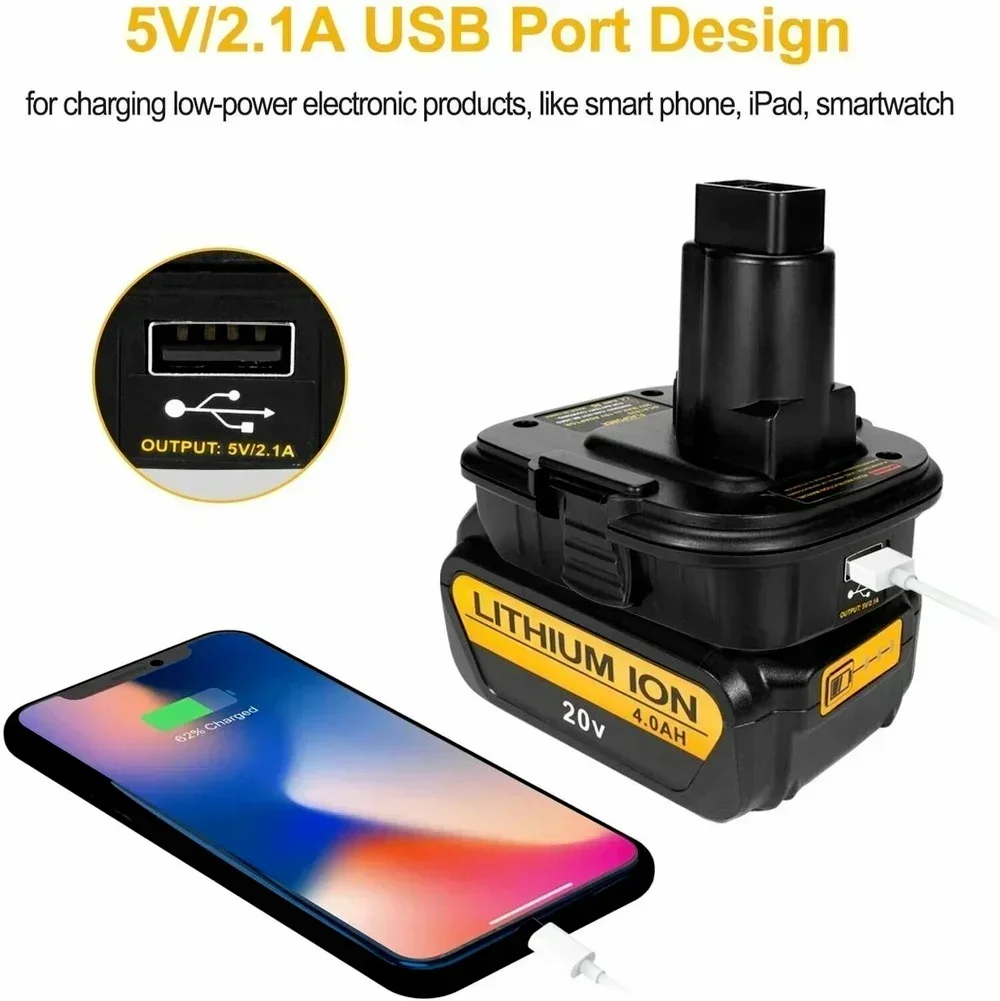밀워키 배터리용 Ryobi 도구용 Dewalt용 USB 포트가 있는 배터리 어댑터 Ryobi 18V 리튬 이온 배터리용으로 변환