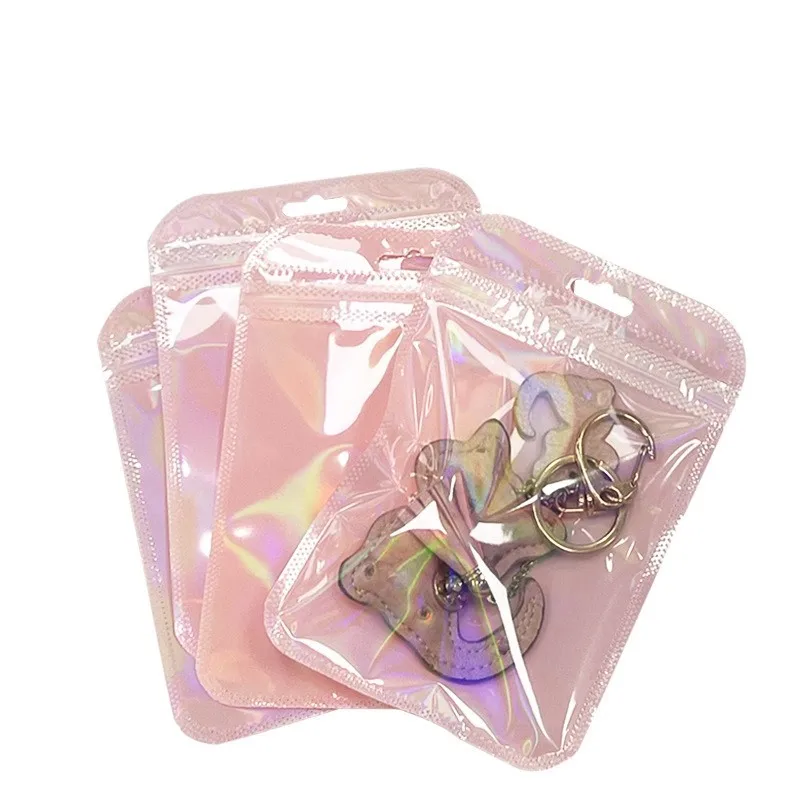 50pcs 홀로그램 지퍼 구슬 귀걸이에 대 한 작은 보석 가방 주머니 음식 저장소 중소 기업 기업가 포장 디스플레이